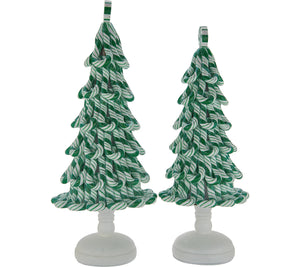 Set of (2) Illuminated Peppermint Candy Trees by Valerie Green, - Midtown Bargains