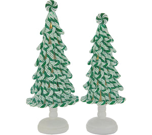 Set of (2) Illuminated Peppermint Candy Trees by Valerie Green, - Midtown Bargains