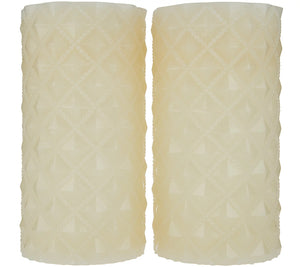 Set of (2) 4" x 8" Quilted Flameless Wax Pillar Candles by Valerie Ivory, - Midtown Bargains