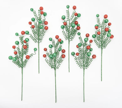 Set of 6 Glittered Curly Holiday Stems by Valerie ***Red/White Color - Midtown Bargains