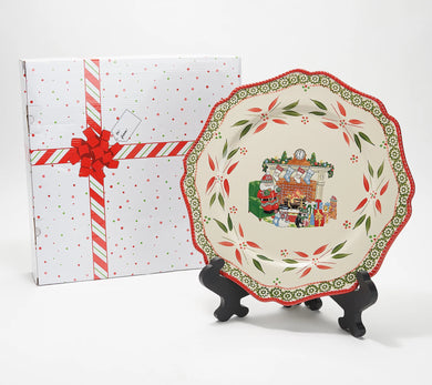Temp-tations Special Edition Holiday Round Platter Fireplace, - Midtown Bargains