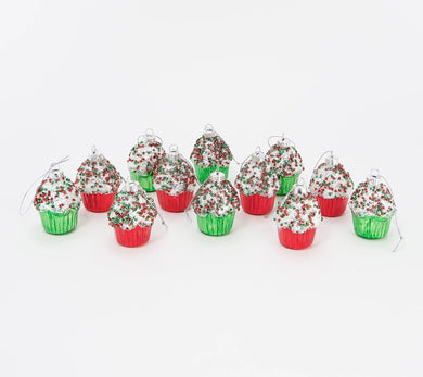 Set of 12 Mercury Glass Cupcake Ornaments by Valerie Classic, - Midtown Bargains