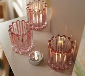 Set of 3 Illuminated Ribbed Glass Votives by Valerie Clear/No Color - Midtown Bargains