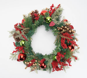 "As Is" Indoor/ Outdoor Illuminated 24" Holiday Wreath - Midtown Bargains