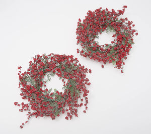 "As Is" Winter Garden S/2 18" Frosted Berry & Cedar Rings by Valerie Red, - Midtown Bargains