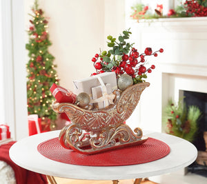 Decorative Antiqued Sleigh with Scrollwork Runners by Valerie - Midtown Bargains