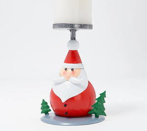 Kringle Express Set of 2 Metal Character Candle Pedestals Santa/Snowman, - Midtown Bargains