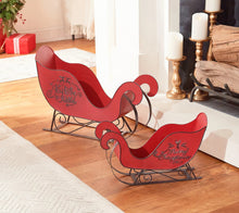 Set of 2 Nested Antiqued Metal Sleighs by Valerie, Red **Flaw - Midtown Bargains