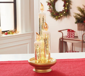 Glittered Illuminated Mercury Glass Candle Trio by Valerie - Midtown Bargains