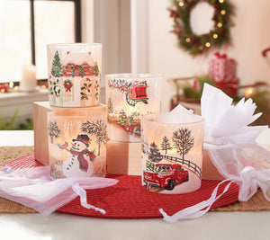 Set of 4 Frosted Glass Votives with Tealights and Gift Bags by Valerie - Midtown Bargains