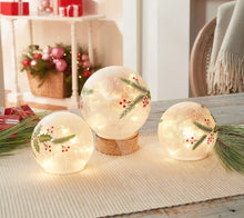 Set of 3 Illuminated Frosted Glass Spheres by Valerie Poinsettia, - Midtown Bargains