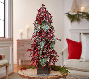 24" Decorative Berry Tree in Wooden Pot by Valerie Red Color - Midtown Bargains