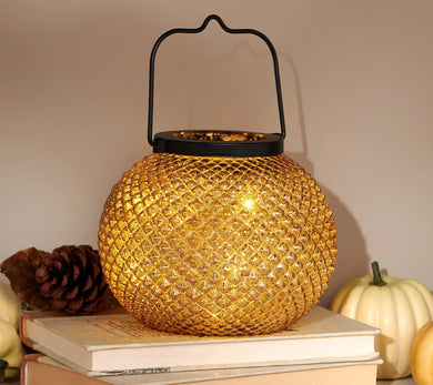 Illuminated Textured Round Hurricane with Handle by Valerie Gold, - Midtown Bargains