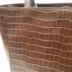 Martha Stewart Croco Embossed Leather Tote Dark Chocolate , - Midtown Bargains