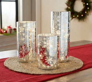 Set of 3 Illuminated Snowflake Hurricanes by Valerie, Frost