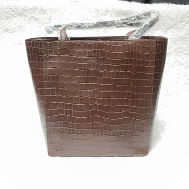 Martha Stewart Croco Embossed Leather Tote Dark Chocolate , - Midtown Bargains