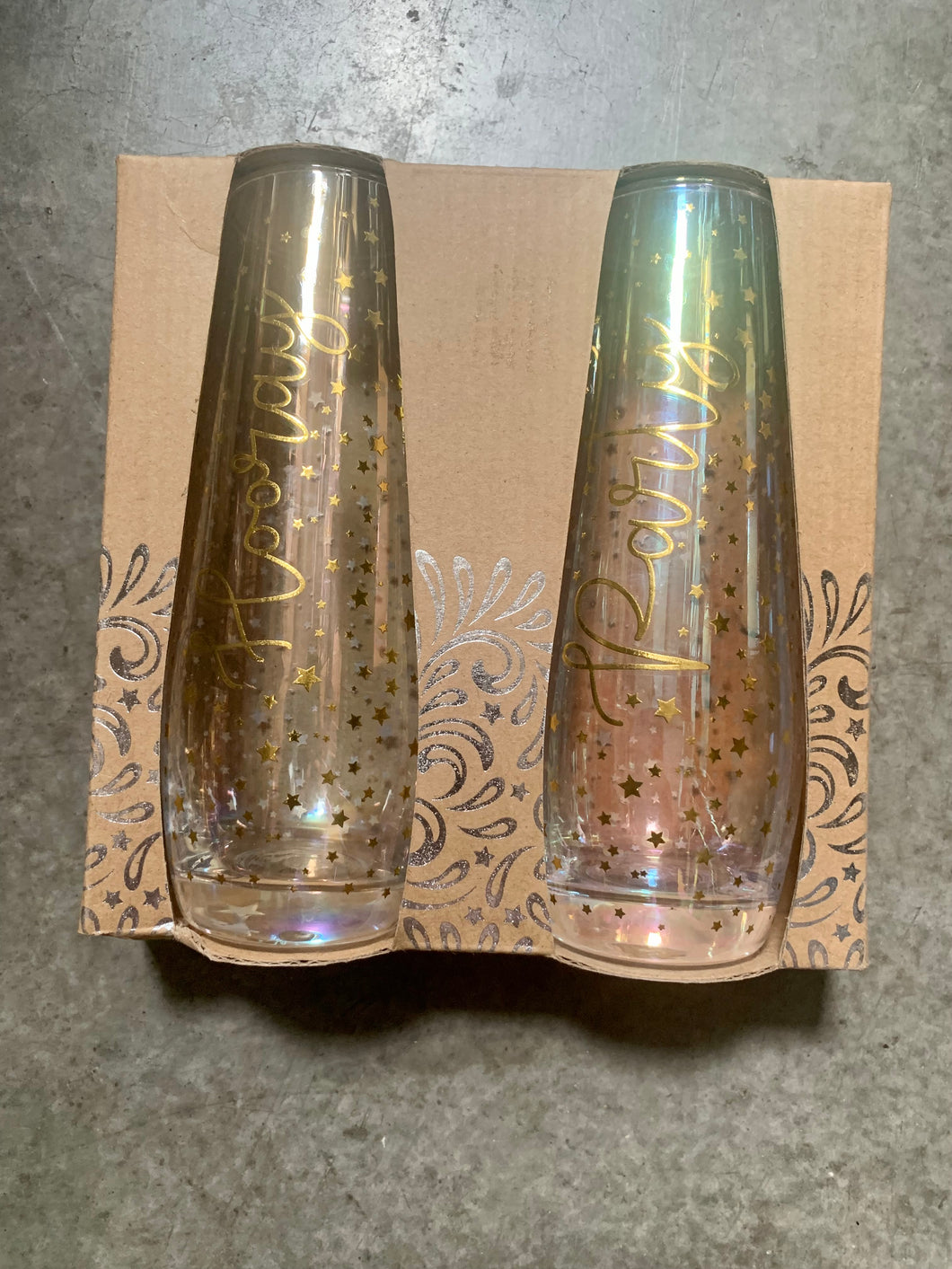 Party Stars Luster Set of 2 Stemless Flutes - Midtown Bargains