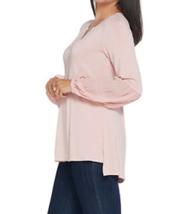 H by Halston Knit Top with Chiffon Blouson go Sleeves Ballet Pink	XX-Small - Midtown Bargains