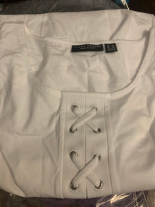 Susan Graver Weekend Stretch Cotton Modal Cold Shoulder Top, White, Size 2X - Midtown Bargains