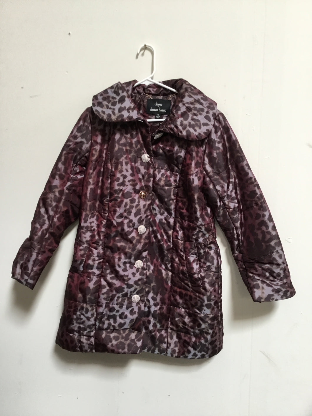 Dennis Basso Printed Water Resistant Quilted Coat X-Small	Wine Leopard - Midtown Bargains