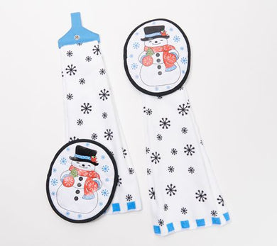 Temp-tations Set of 2 Seasonal Kitchen Towel and Mitt Set, Snowman
