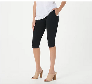 Women with Control Petite Pull-On Pedal Pushers with Pockets, Black, Petite XS - Midtown Bargains