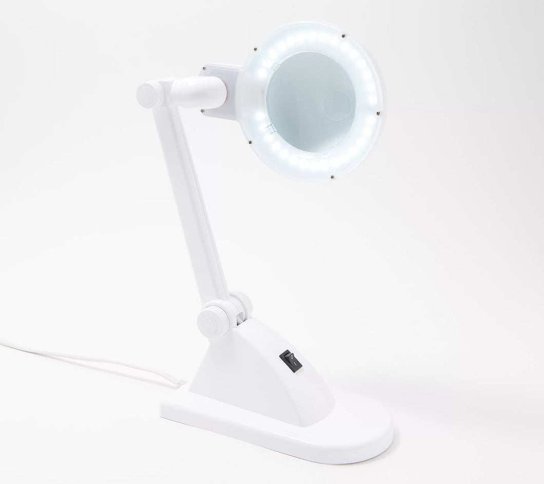 Magna Eye Hands-free LED Magnifier Lamp w/ Adjustable Arm White, - Midtown Bargains